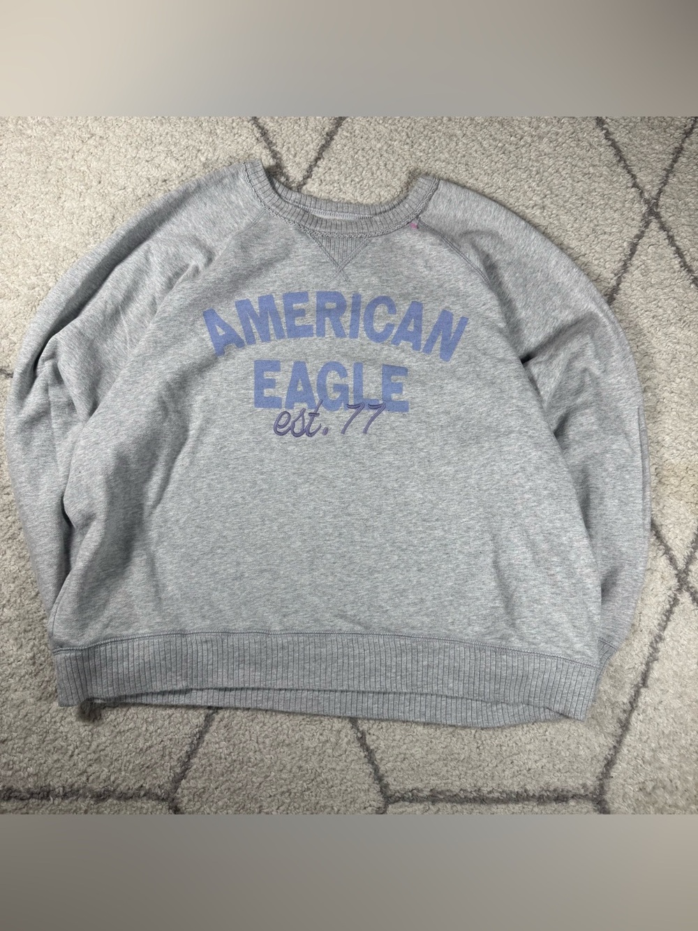 American Eagle Outfitters Light Gray Crewneck with Lavender Logo